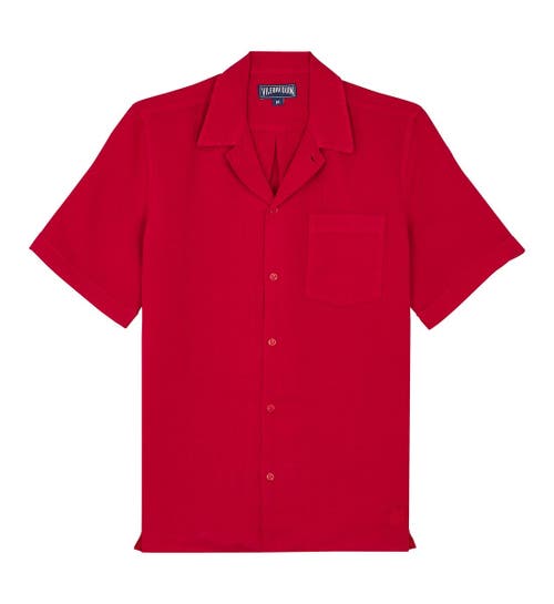 Vilebrequin Men's Linen Solid Bowling Shirt in Moulin Rouge at Nordstrom