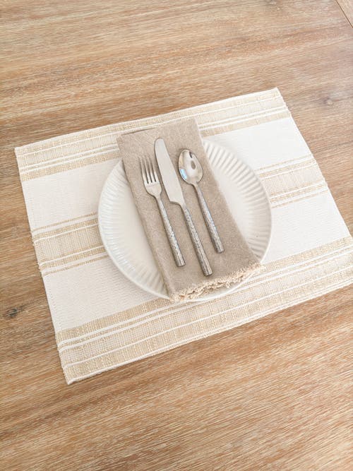 Anaya Beach Club Stripe Indoor Outdoor Placemat In Beige Stripe