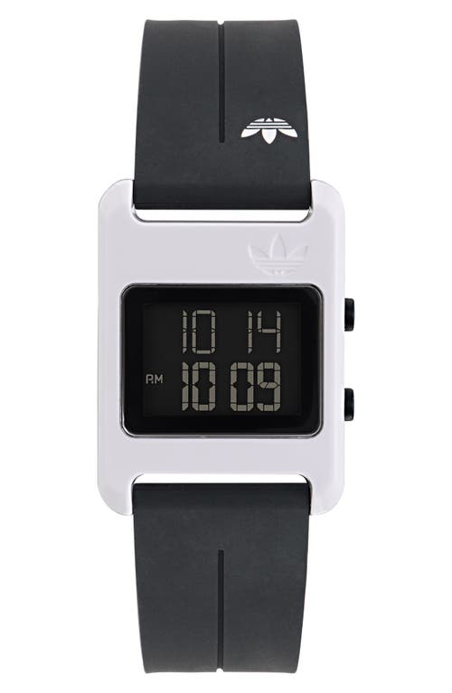 Adidas Originals Adidas Resin Case Silicone Strap Digital Watch, 31mm In Black