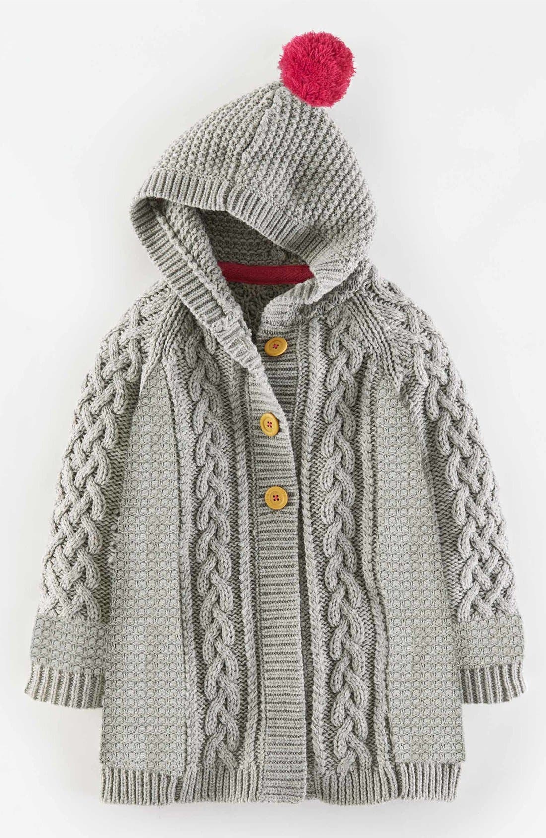 long hooded cable knit cardigan