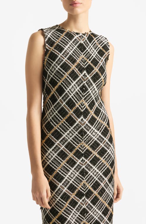 Shop St John St. John Evening Sparkle Plaid Tweed Knit Sheath Dress In Black/ecru/gold Multi