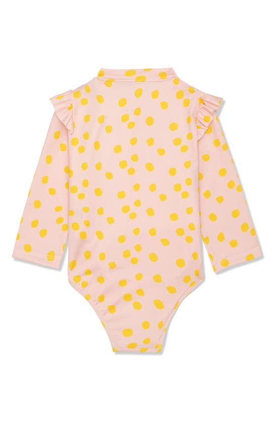 Shop Mon Coeur Kids' Dot Rashguard Swimsuit In Sepia/ Cyber Yellow