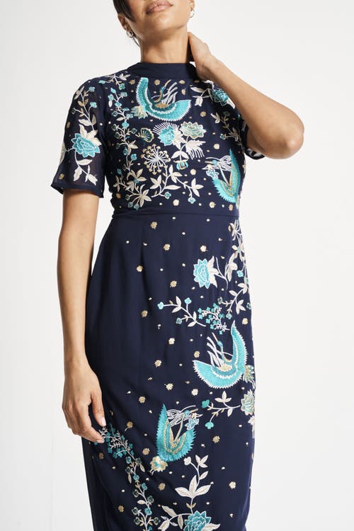 Shop Frock And Frill Floral Embroidered Midi Gown In Navy