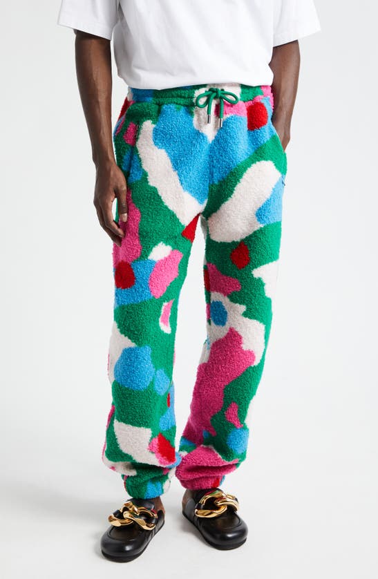 Shop Jw Anderson Multicolor Graphic Fleece Sweatpants In Pink/ Multi