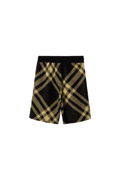 Shop Burberry Check Cotton Mesh Shorts In Yellow