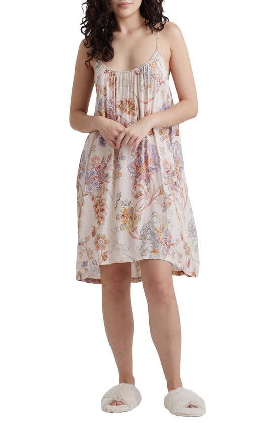 Shop Papinelle Coco Floral Strappy Sateen Nightgown In Cream