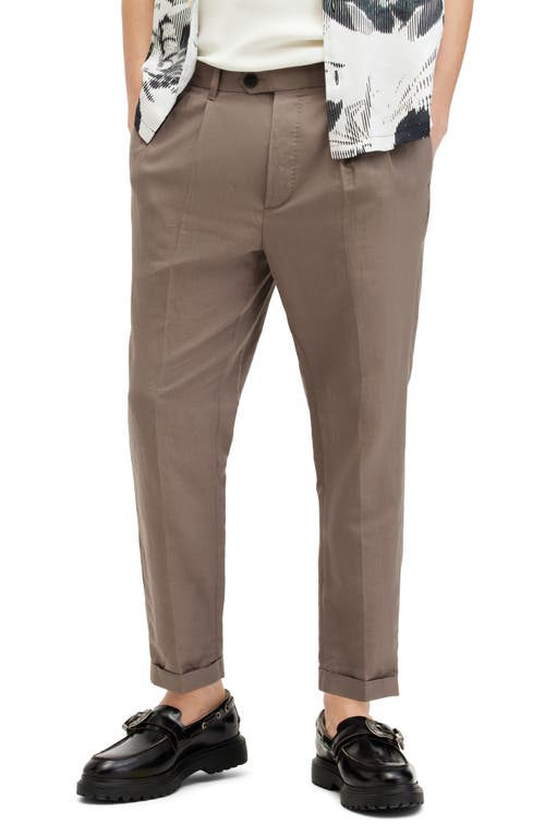 Shop Allsaints Cross Tallis Pleated Cotton & Linen Pants In Earthy Brown