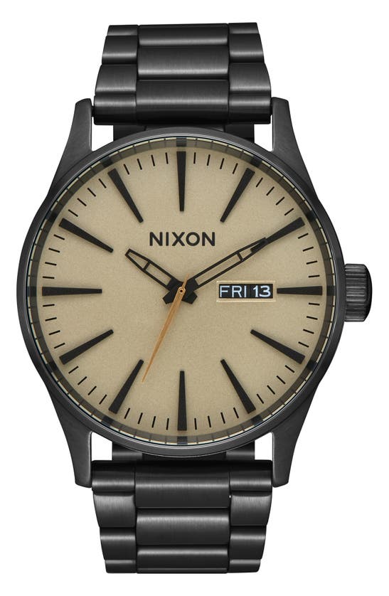 Nixon 'the Sentry' Bracelet Watch, 42mm In Black/ Khaki/ Black