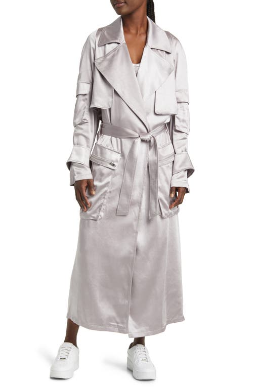 BY. DYLN Isabella Satin Trench Coat in Silver