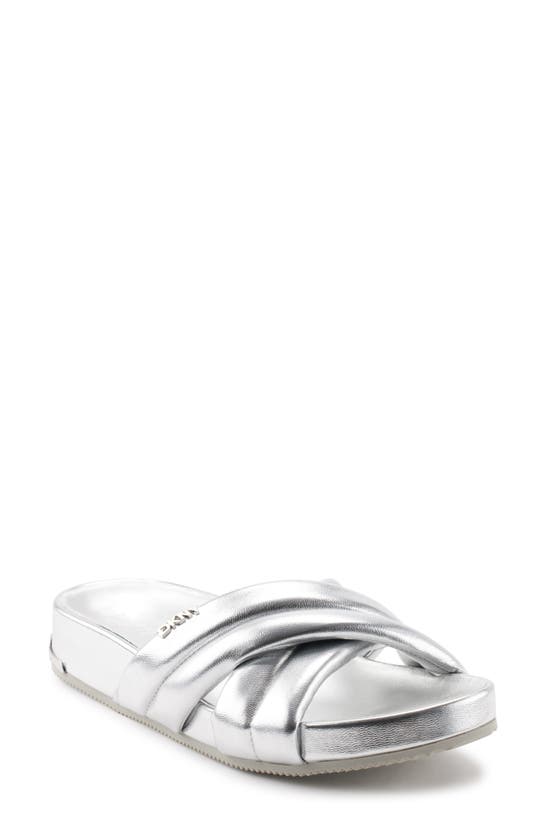 Shop Dkny Crisscross Strap Slide Sandal In Silver