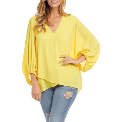 Karen Kane Crossover Blouson Sleeve Crepe Top, Yellow