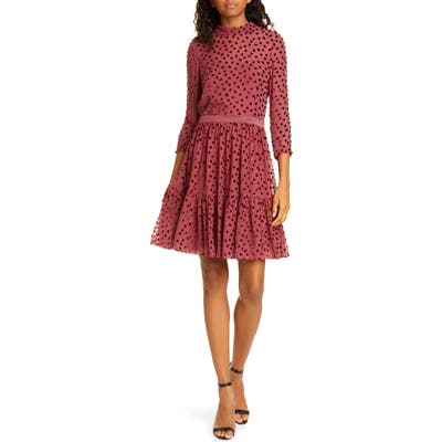 Rebecca Taylor Velvet Dot Ruffle Hem Dress, Burgundy