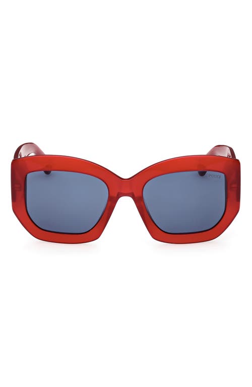 Pucci Women's Shiny Red & Blue Geometric Sunglasses In Milky Red/pale Gold/blue