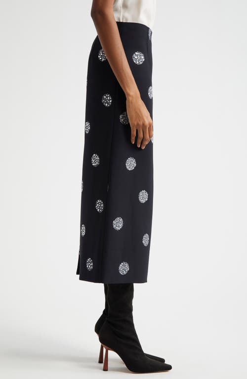 Shop Cinq À Sept Malti Crystal Print Midi Skirt In Black/silver