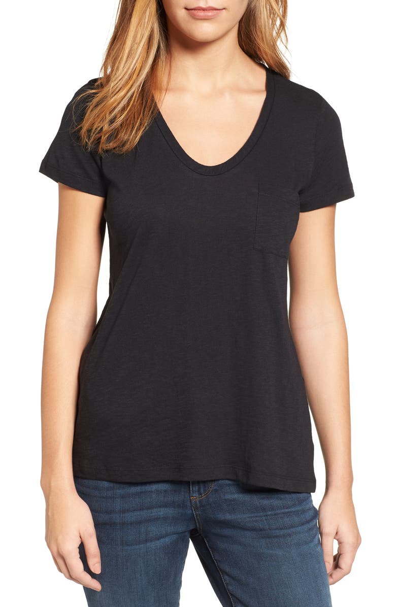 Rounded V-Neck Tee, Main, color, BLACK