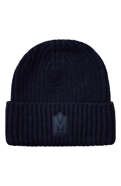 Shop Mackage Jude Recycled Wool Blend Rib Beanie In Navy-light Military