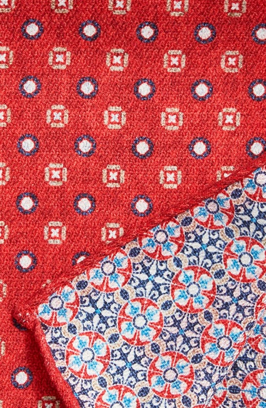 Shop Edward Armah Neat & Arabesque Prints Reversible Silk Pocket Square In Red