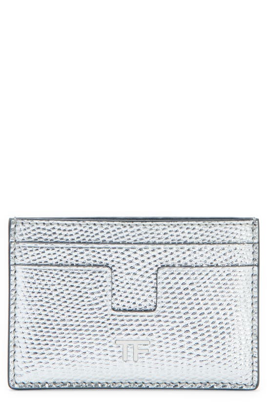 Tom Ford T-line Lizard Embossed Metallic Leather Card Holder In Silver |  ModeSens