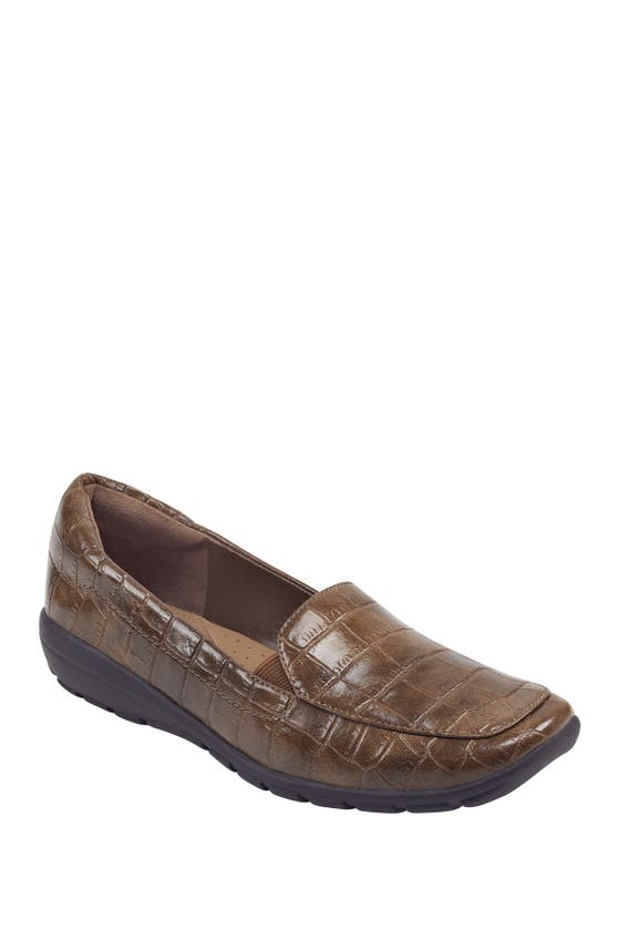 Easy Spirit Abriana Croc Embossed Faux Leather Loafer In Dbr01