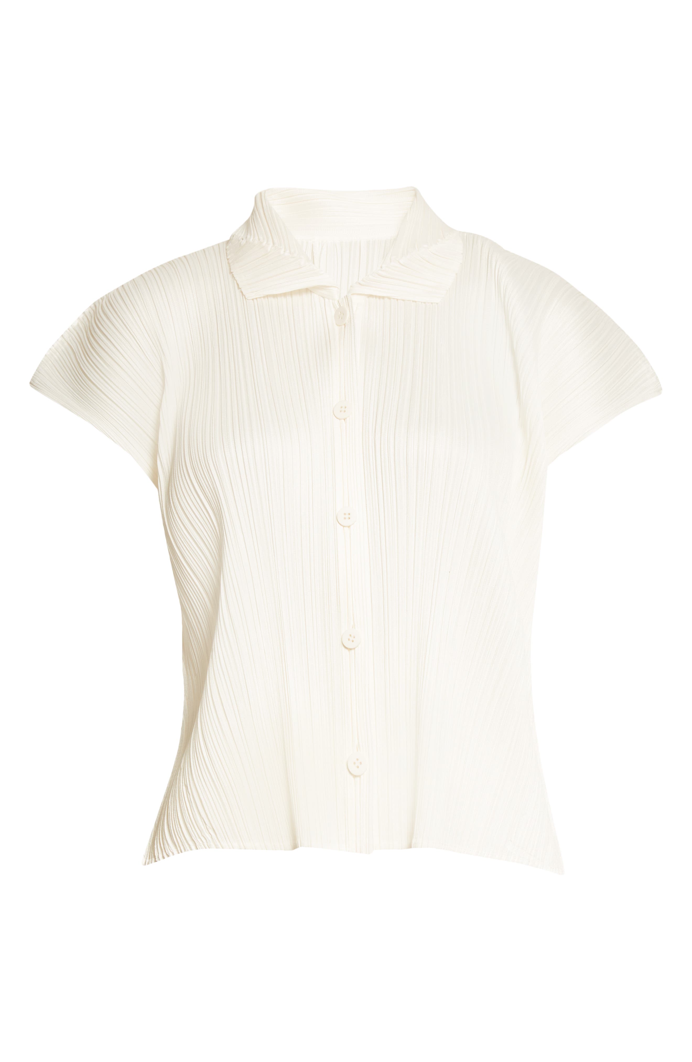 Pleats Please Issey Miyake Pleated Short Sleeve Shirt in Off White