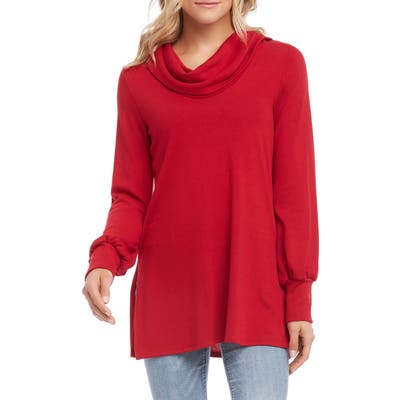 Karen Kane Cowl Neck Side Slit Turtleneck Sweater, Red