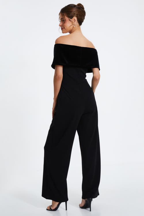 Shop Quiz Velvet And Scuba Crepe Bardot Jumpsuit In Black