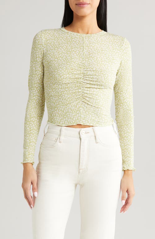 Floral Ruched Long Sleeve Top in Pistachio