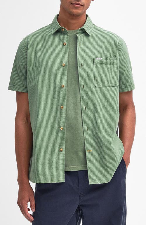 Shop Barbour Thermond Regular Fit Stripe Short Sleeve Seersucker Button-up Shirt In Green