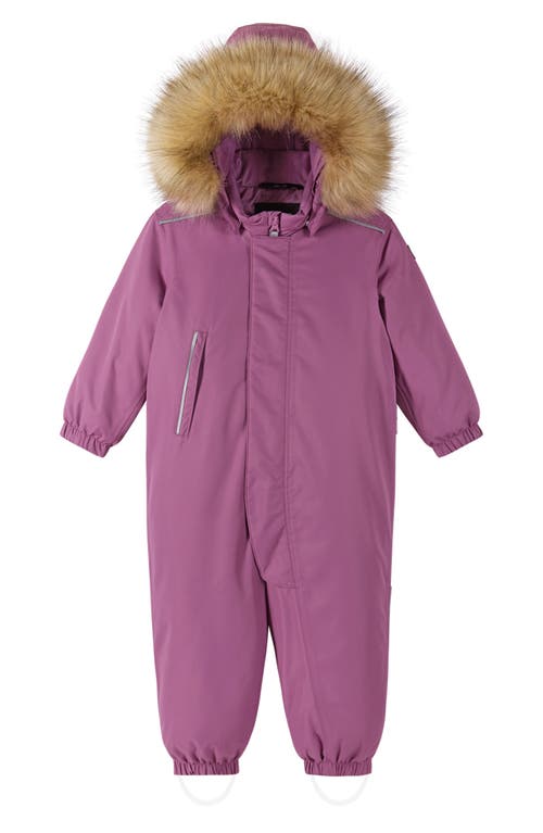 Shop Reima Tec Gotland Waterproof Insulated Hooded Snowsuit With Faux Fur Trim In Red Violet