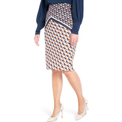 Plus Size Eloquii Print Neoprene Pencil Skirt, Brown