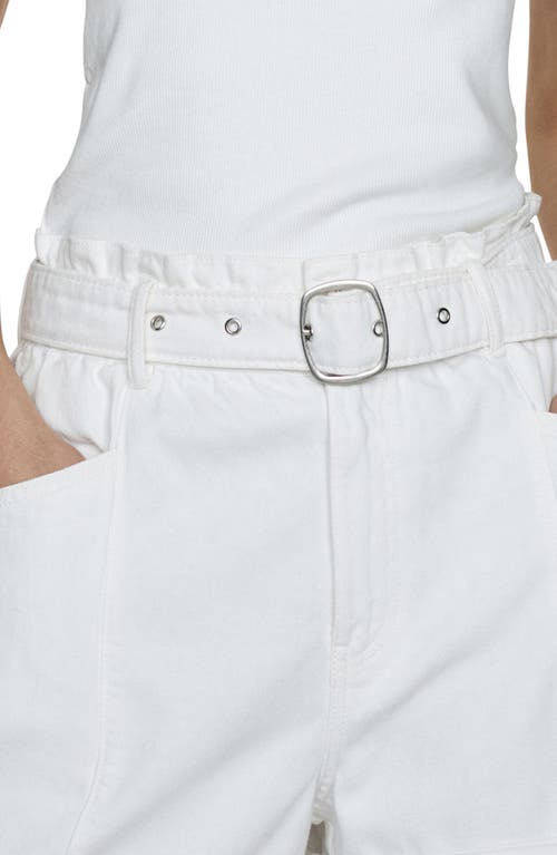 Shop Mango Belted Denim Shorts In White