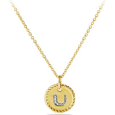 David Yurman Cable Collectibles Initial Pendant With Diamonds In Gold On Chain