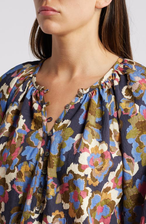 Shop Rails Indi Floral Balloon Sleeve Top In Navy Wildflower