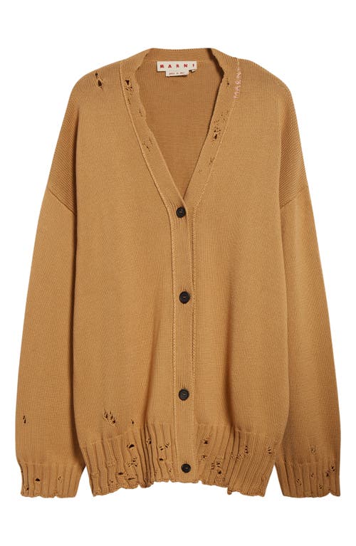 Shop Marni Oversize Distressed Cotton Cardigan In Tan