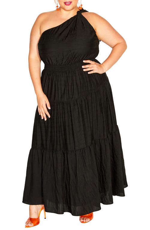 Shop City Chic Kyleigh Tiered One-shoulder Maxi Dress In Black