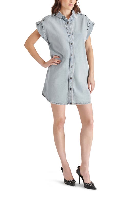 Shop Steve Madden Ilara Denim Mini Shirtdress In Stone Wash Blue