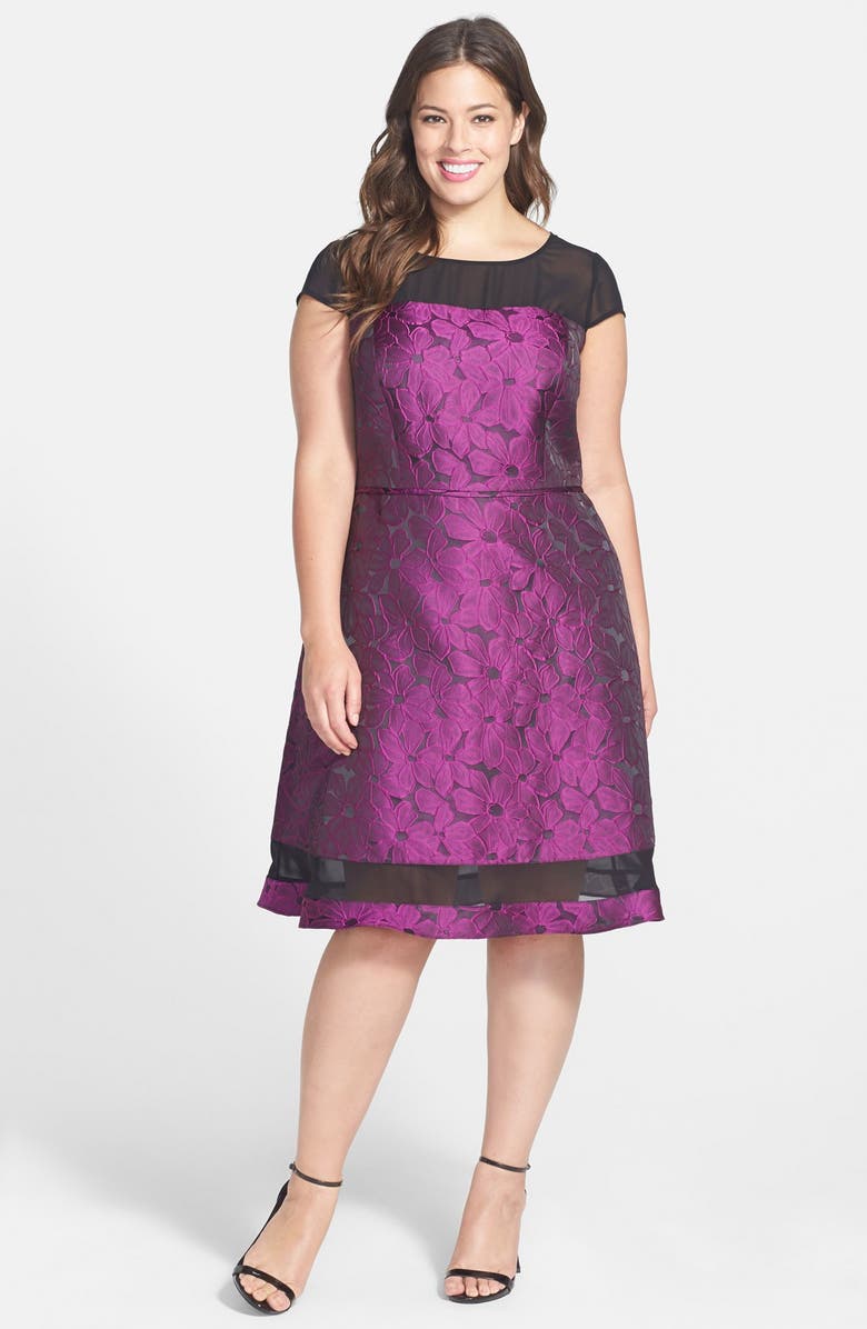 Adrianna Papell Chiffon Inset Jacquard Fit Flare Dress Plus Size adrianna-papell-chiffon-inset-jacquard-fit-flare-dress-plus-size