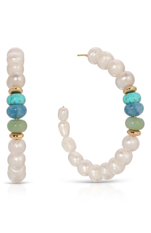 Ettika Genuine Freshwater Pearl & Bead Hoop Earrings in Turquoise at Nordstrom
