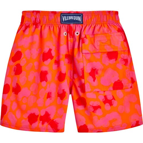 Shop Vilebrequin Kids' New Leopard Stretch Swim Trunks In Abricot