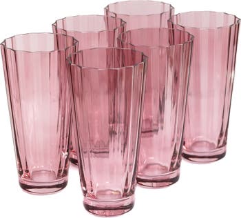 Estelle Colored Glass Sunday Set of 6 Highball Glasses in Blush Pink