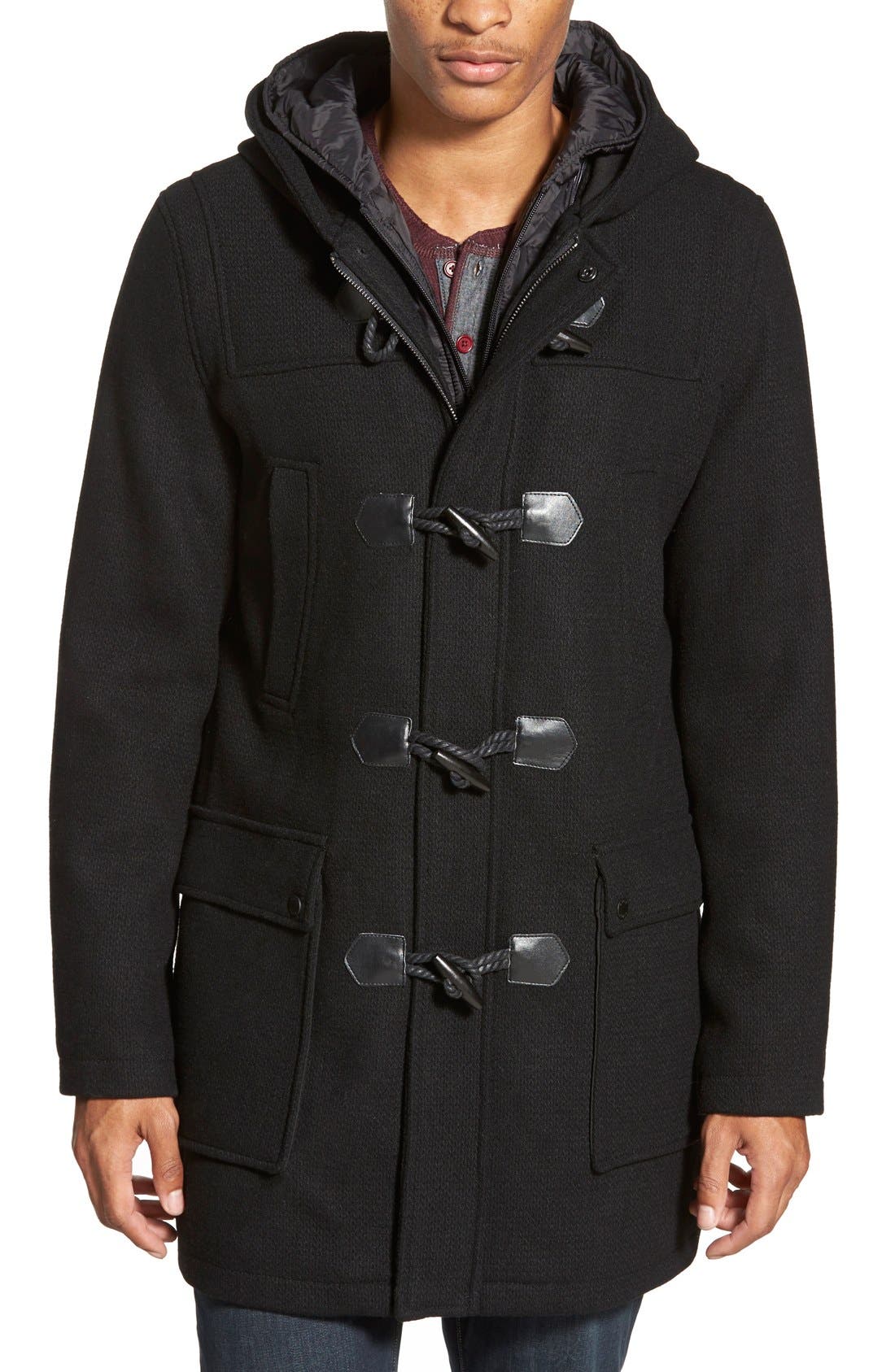 Black Rivet Longline Duffle Coat with ZipOut Bib Nordstrom