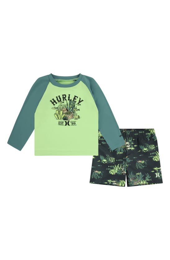 Shop Hurley Kids' Treasure Hunt Two-piece Rashguard Swimsuit In Artillery
