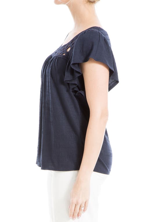 Max Studio Open Stitch Crinkle Top In Navy