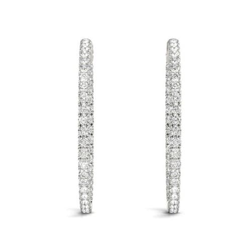 Bliss Diamond 1.75 Ct Lab Grown Diamond Hoops Inside Outside 1 1/3" 14k Gold Vault Lock In 14k White Gold