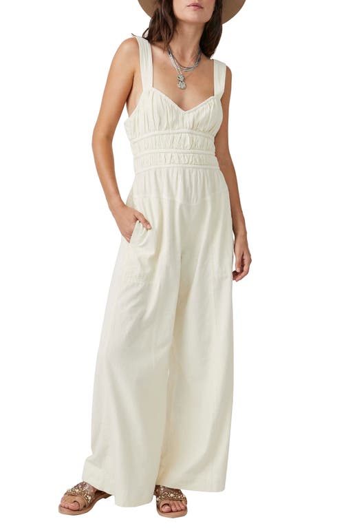 Free People After All Ruched Wide Leg Jumpsuit in Nilla Cream