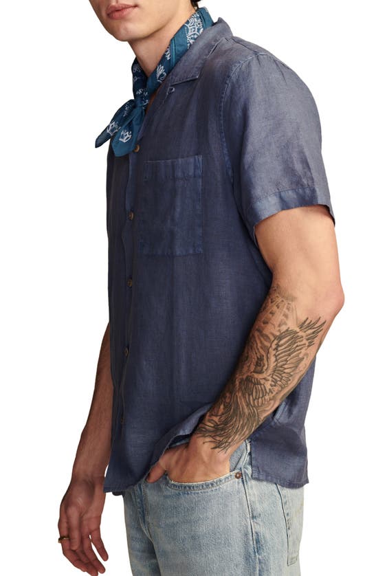 Lucky Brand Solid Linen Camp Shirt In Dark Denim