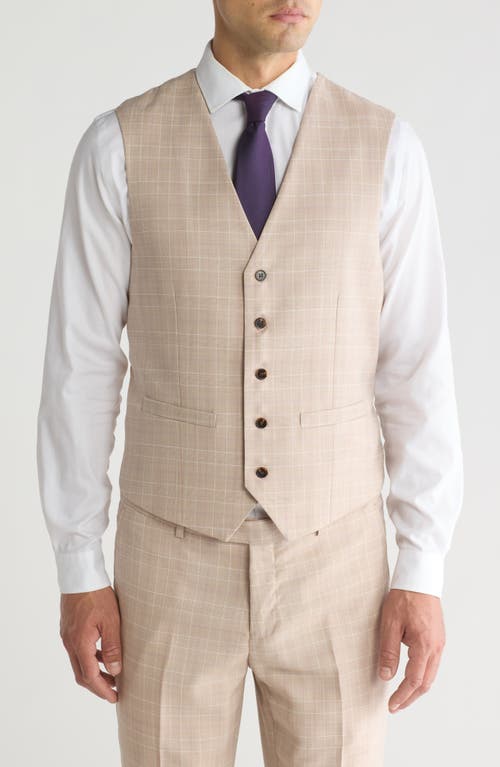 Gino Vitale Slim Fit Check Stretch Three Piece Suit In Sand
