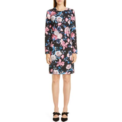 Erdem Floral Matelasse Long Sleeve Sheath Dress, US / 8 UK - Black