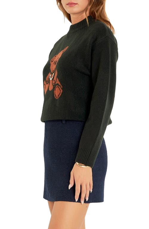 English Factory Teddy Bear Embellished Crewneck Sweater In Dark Green