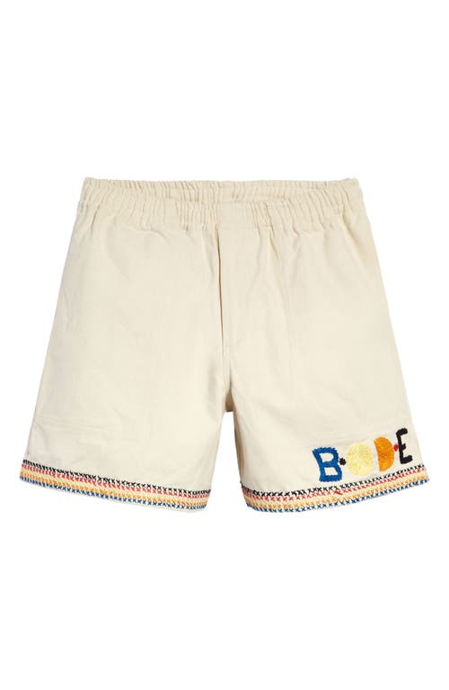 Bode Women's Donkey Party Embroidered Cotton Shorts in Ecru Multi